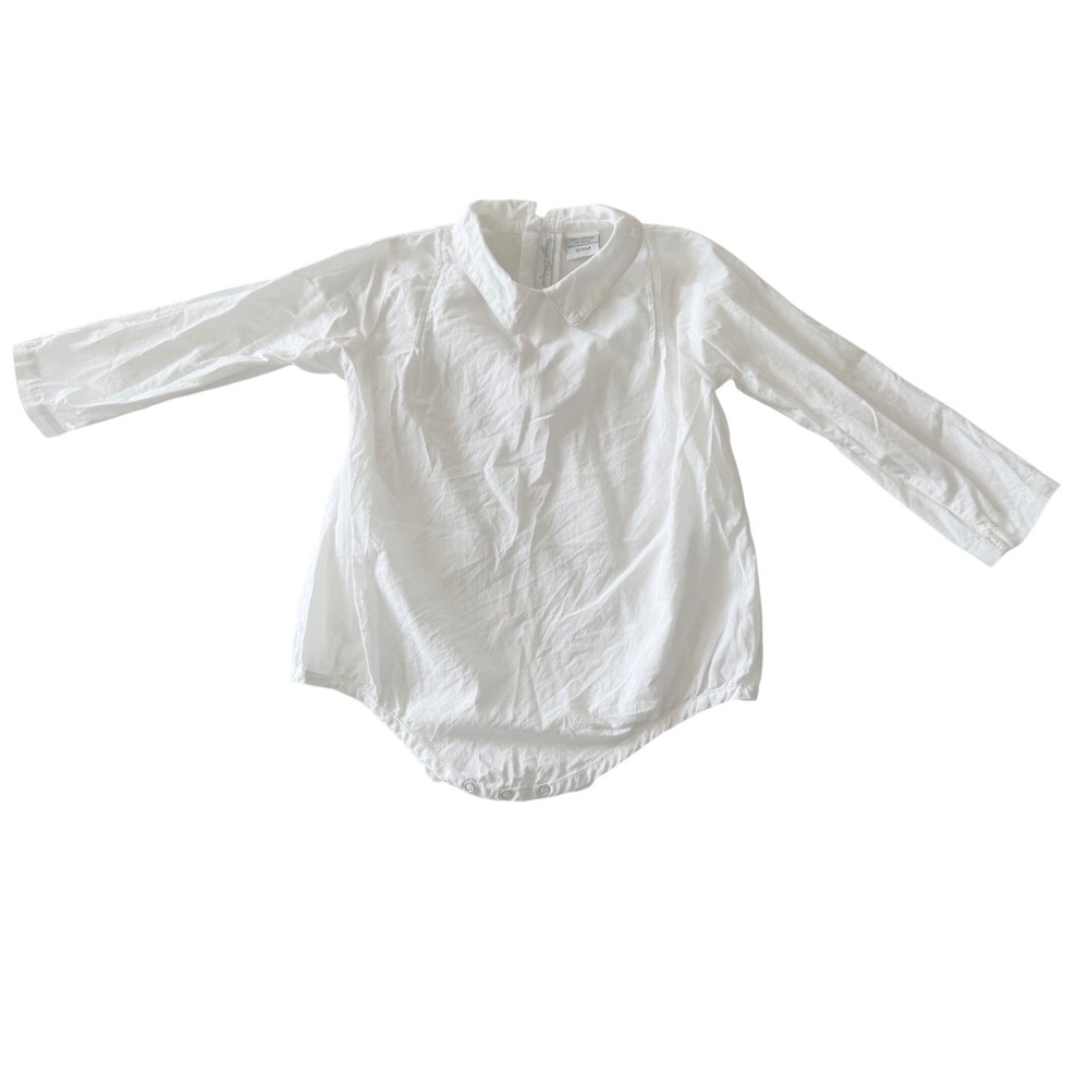 Carriage Boutique White Cotton Long Sleeve Peter Pan Collar Bodysuit 24M RN34122